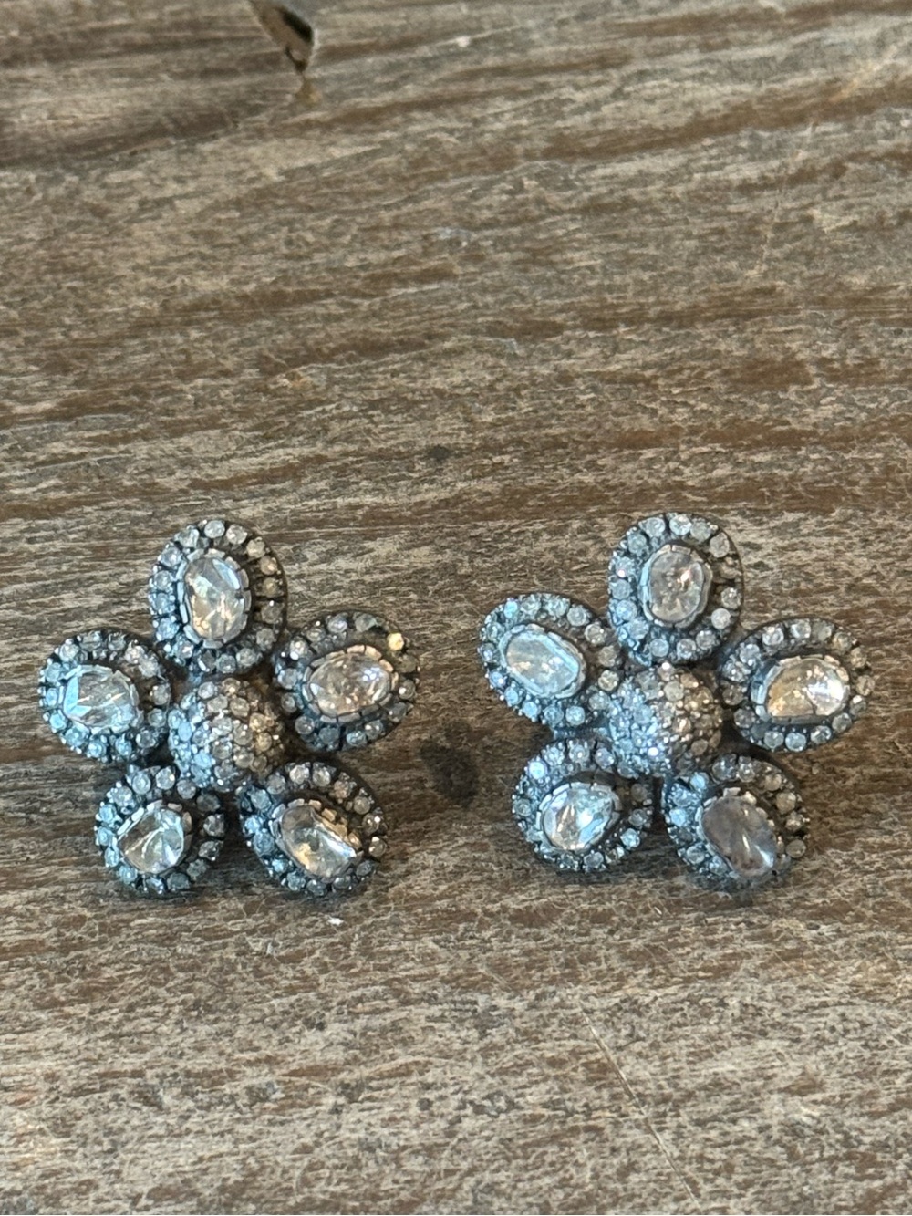 Vintage La Rose Diamond Flower Earrings - MINT!